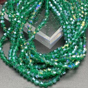 4mm Bicone Green Electroplate Glass AB Color Plated Faceted Bead Strand